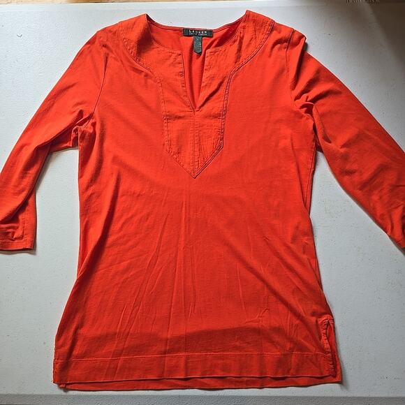 Lauren Ralph Lauren Tops - Lauren Ralph Lauren Orange Medium M 3/4 Sleeve Pullover Tunic T-shirt